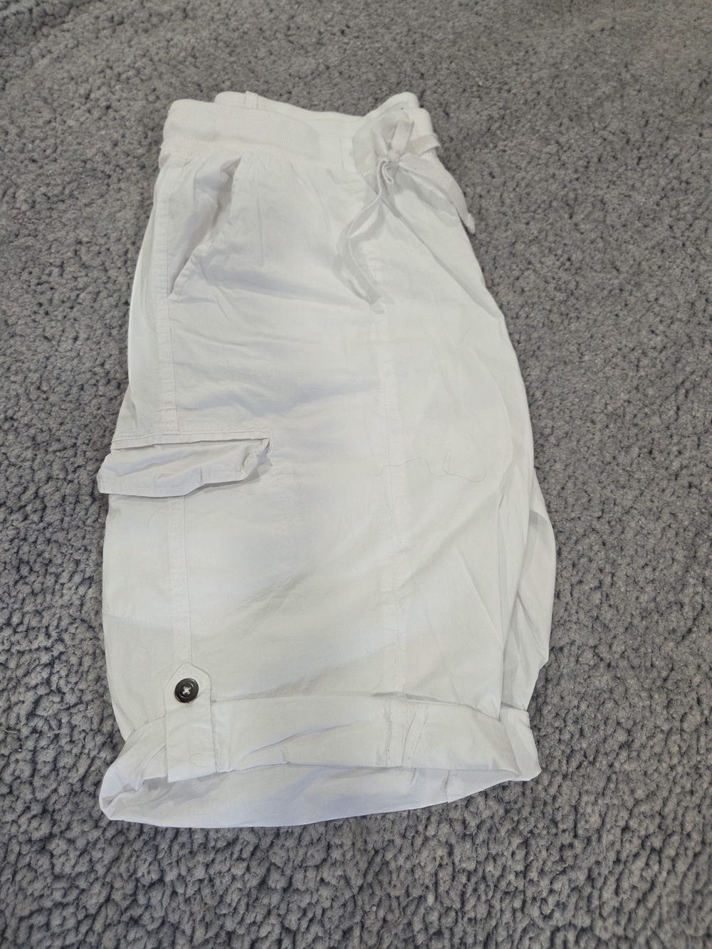 White Cargo Drawstring Bermuda Dash Shorts